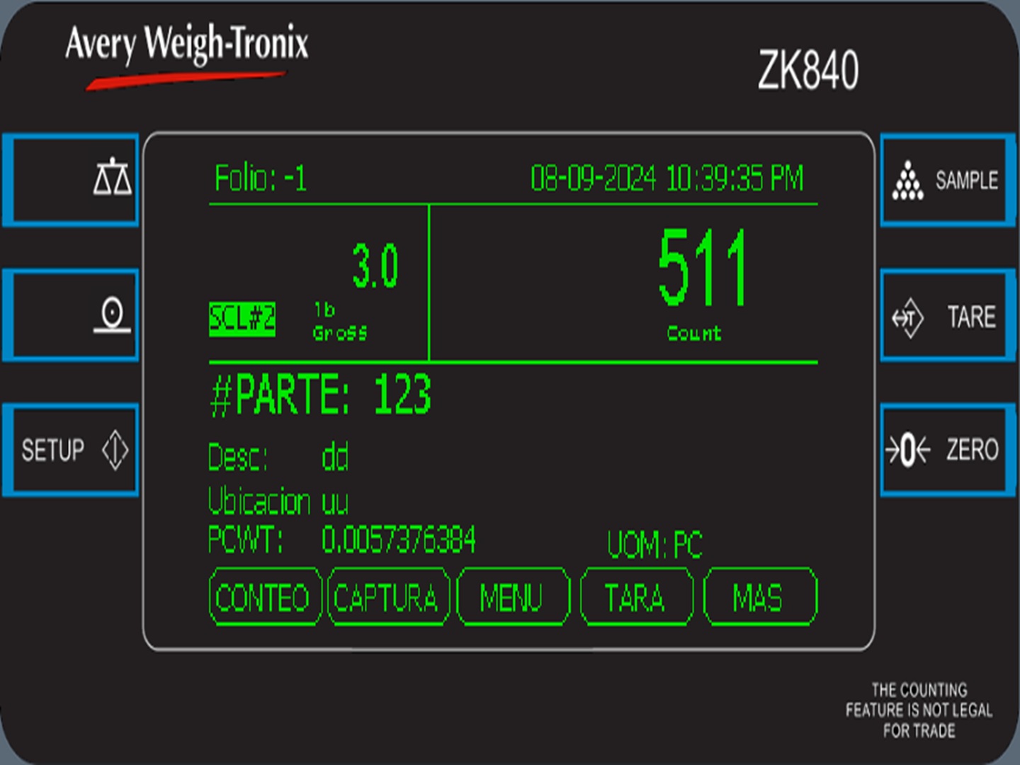 Aplicación de conteo de piezas en ZK840
